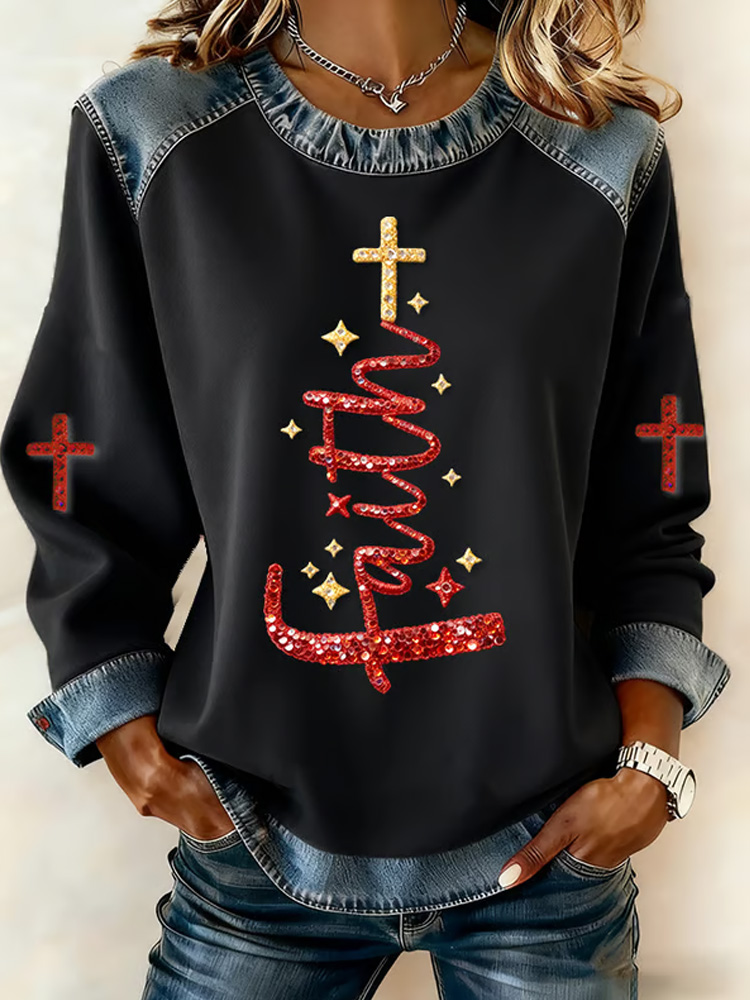 Women's Casual Retro Christmas Faith Sweatshirt elevenforest