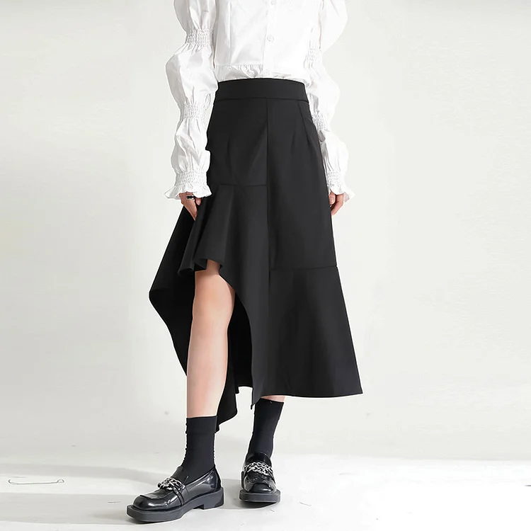 Irregular Solid Color High-Waist Skirt