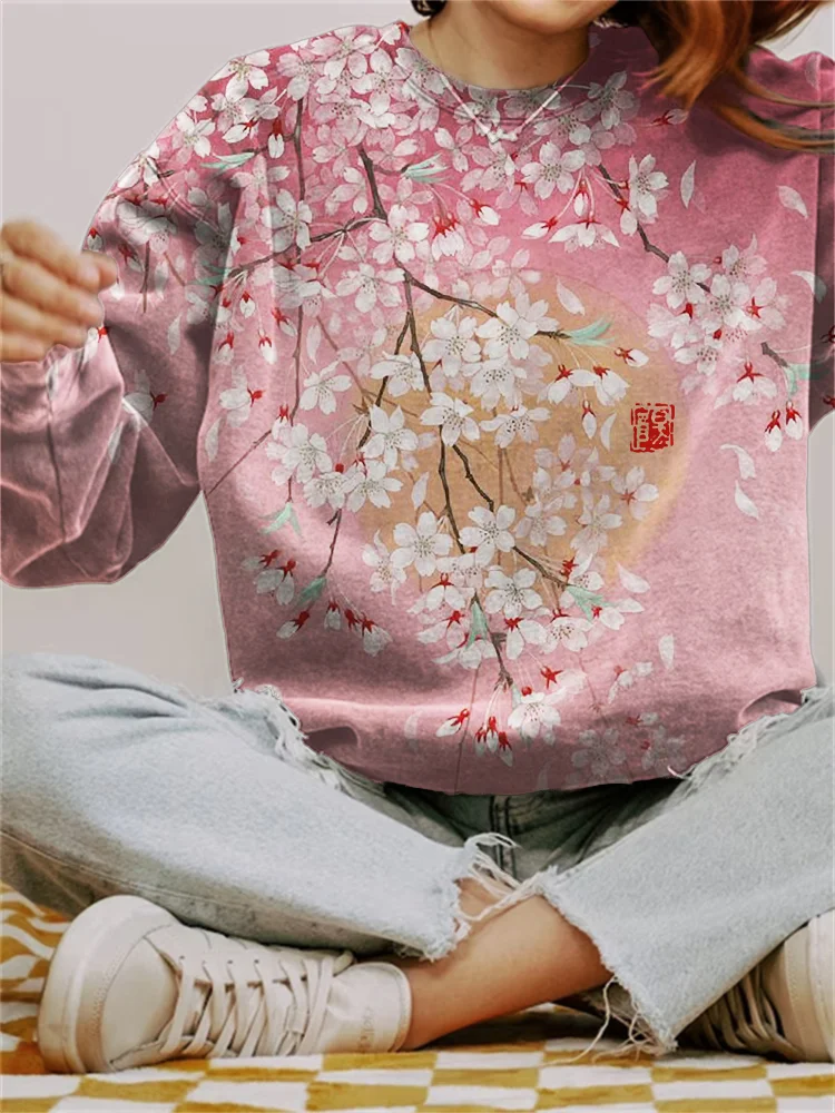 Cherry Blossom Full Moon Japanese Art Gradient Sweatshirt