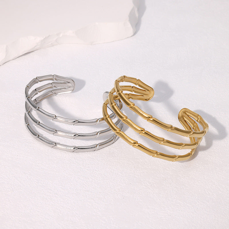 Simple And Fresh Ins Style Bamboo Bracelet Personality Simple Versatile Gold-Plated Stainless Steel Bracelet