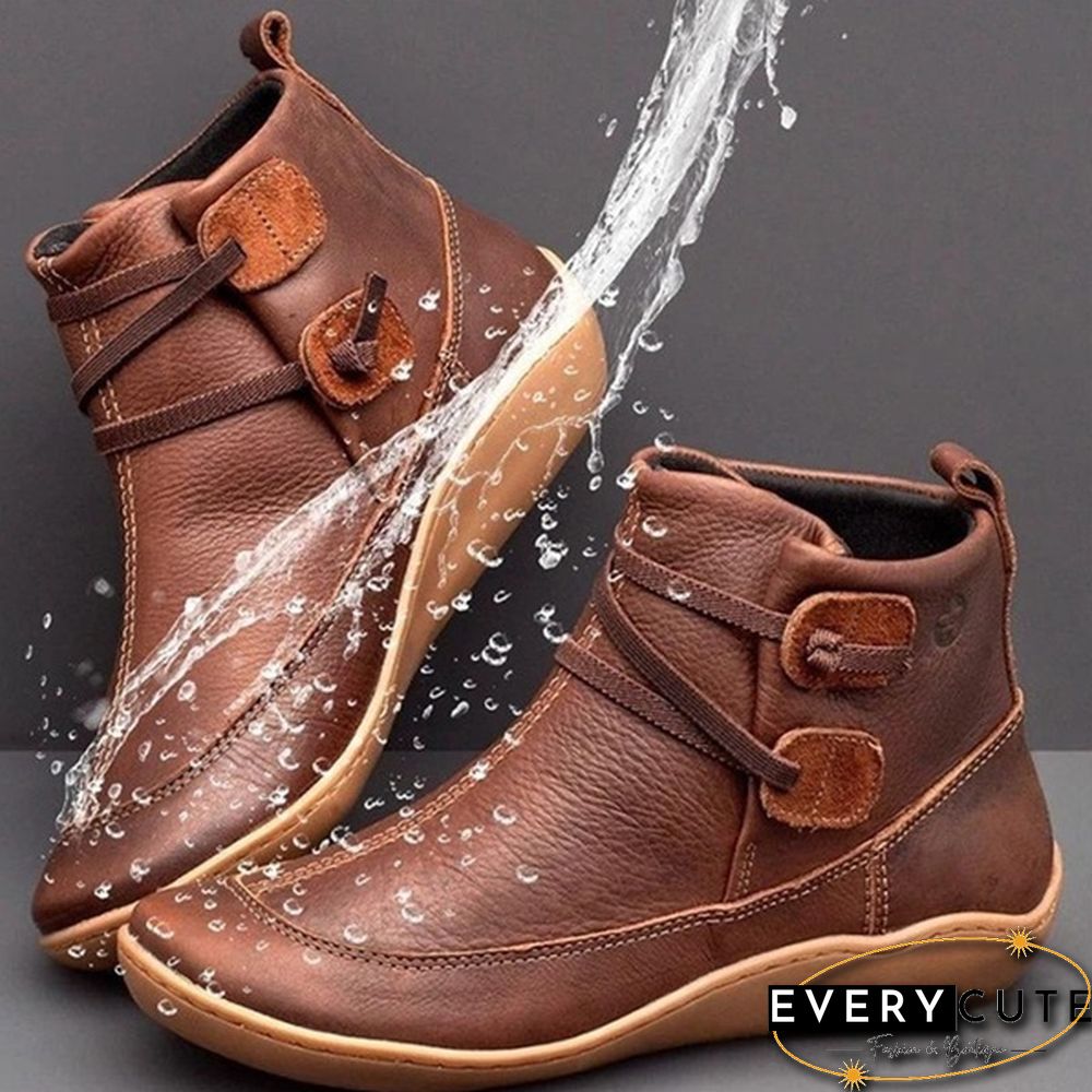 New Fashion Womens Medieval Vintage Leather Boots Braided Strap Flat Heel All Season