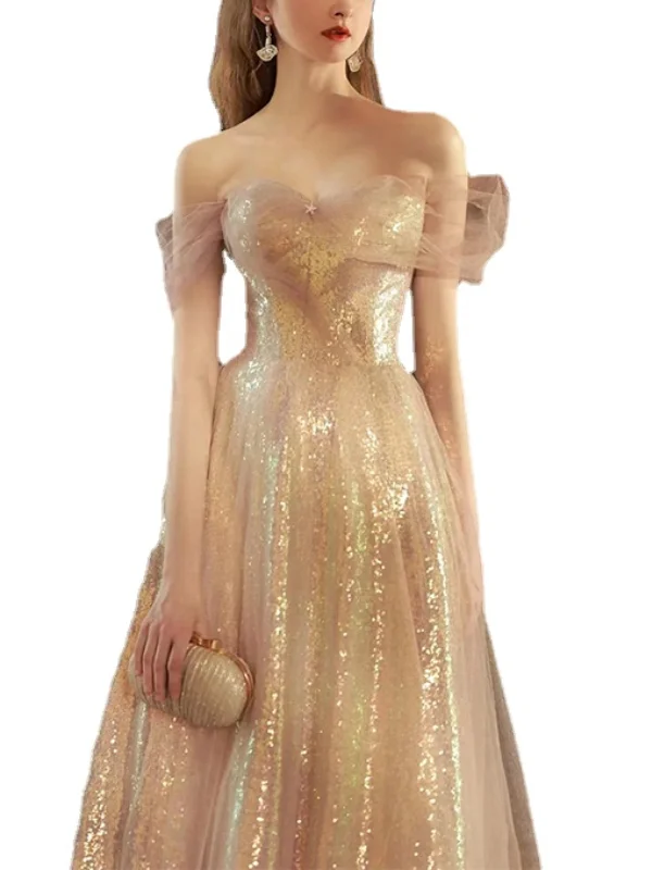 Elegant Sleeveless Off Shoulder A-line Strapless Maxi Dress