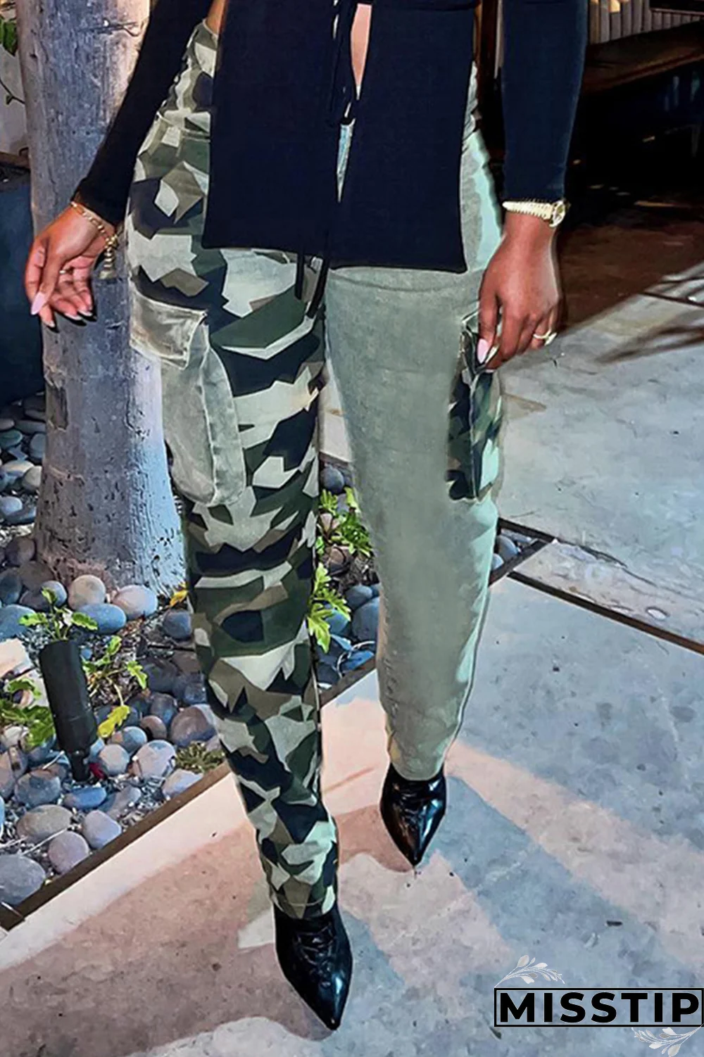 Camouflage Fashion Camouflage Print Patchwork Regular Denim Jeans