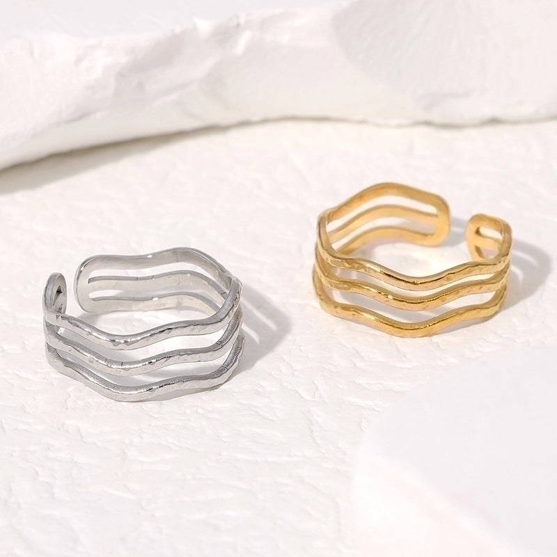 304 Stainless Steel 18K Gold Plated IG Style Minimalist Classic Style Waves Lines Open Rings