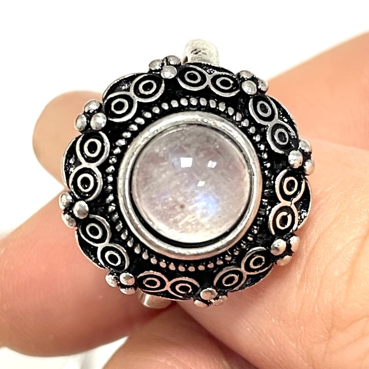 White Moon Stone Adjustable Crystal Ring