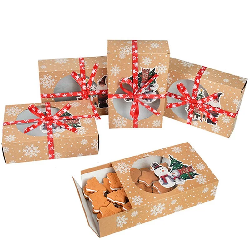 8Pcs Kraft Paper Christmas Cookie Gift Boxes Santa Claus Gifts Bags Merry Christmas Decorations for Home Navidad New Year 2021