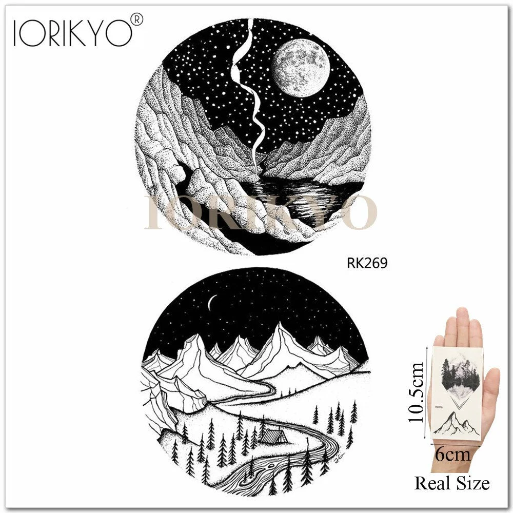 IORIKYO Flash Sexy Tempoary Women Tattoo Arm Fox Sticker Men Black Wolf Chest Forest Hill Bear Fake Tatoo Makeup Tattoo Body Art