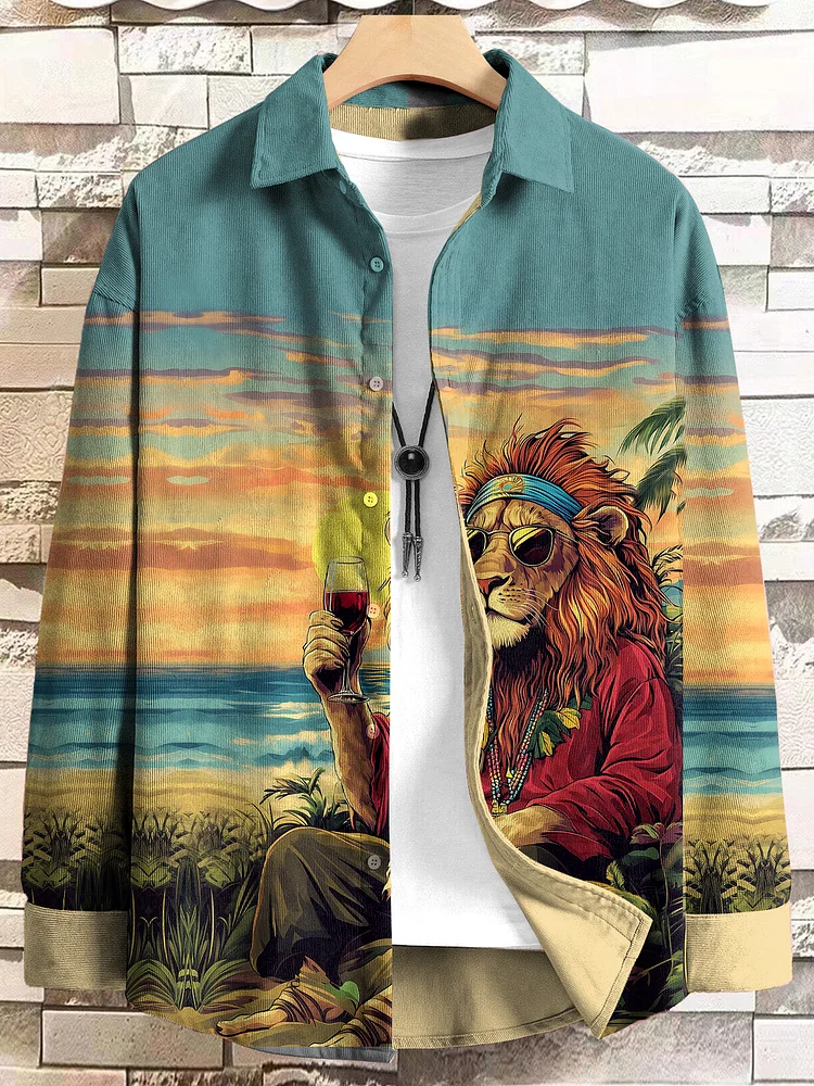 Men's Reggae Lion Sunset Red Wine Art Print Long Sleeve Shirt