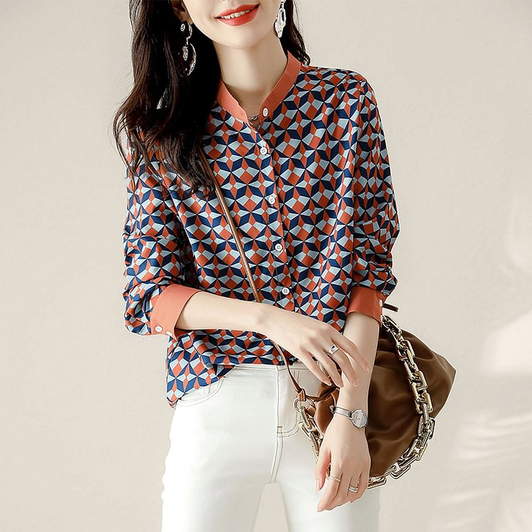 Caramel Geometric Casual Shift Printed Shirts & Tops