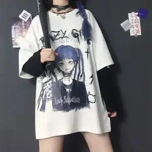 Summer Harajuku Cute Oversized T-Shirt Women Hip Hop Japan Cartoon Tshirt Streetwear Rock Tees Casual Fashion T Shirts Girl