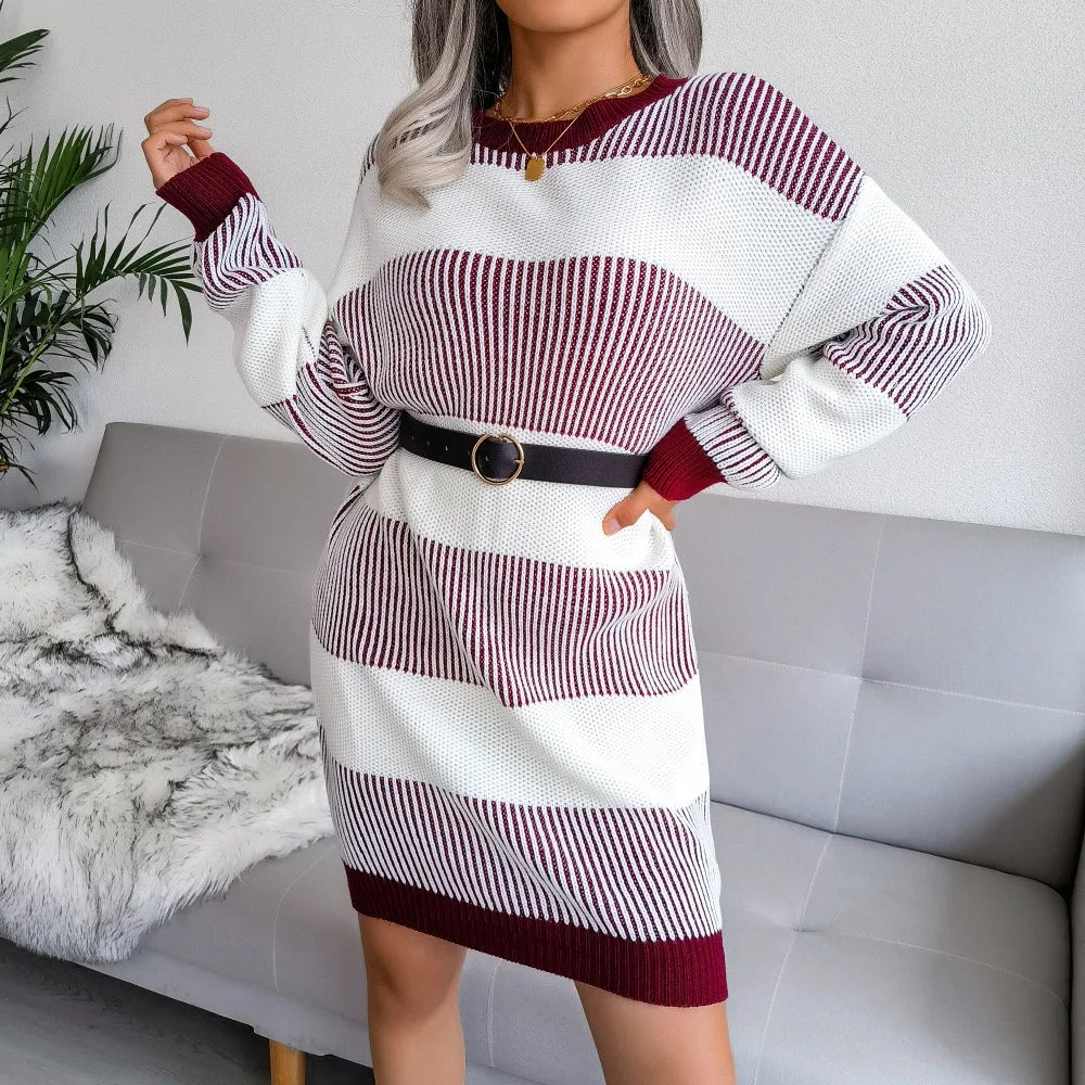 Women's Loose Striped Sweater Dress Knitted Dress