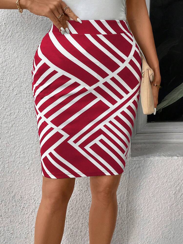 Women's Summer Contrast Color Pattern Print Pencil Skirt