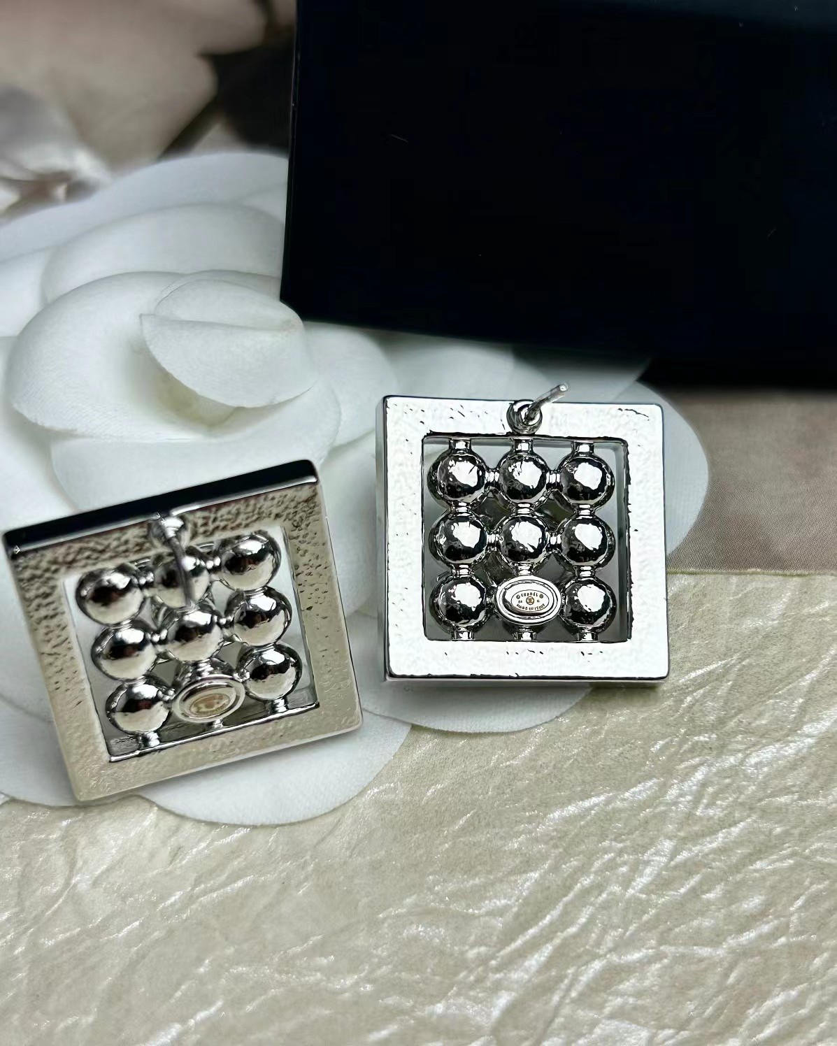 Buy replica Chanel Square Diamond and Pearl Earrings and replica jewelry from PICKS Jewelry