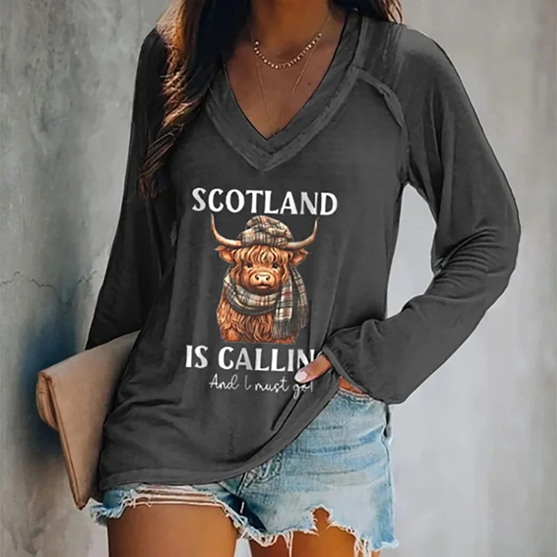 Women's The Scottish Highlands Highland Cow Print Cotton T-Shirt