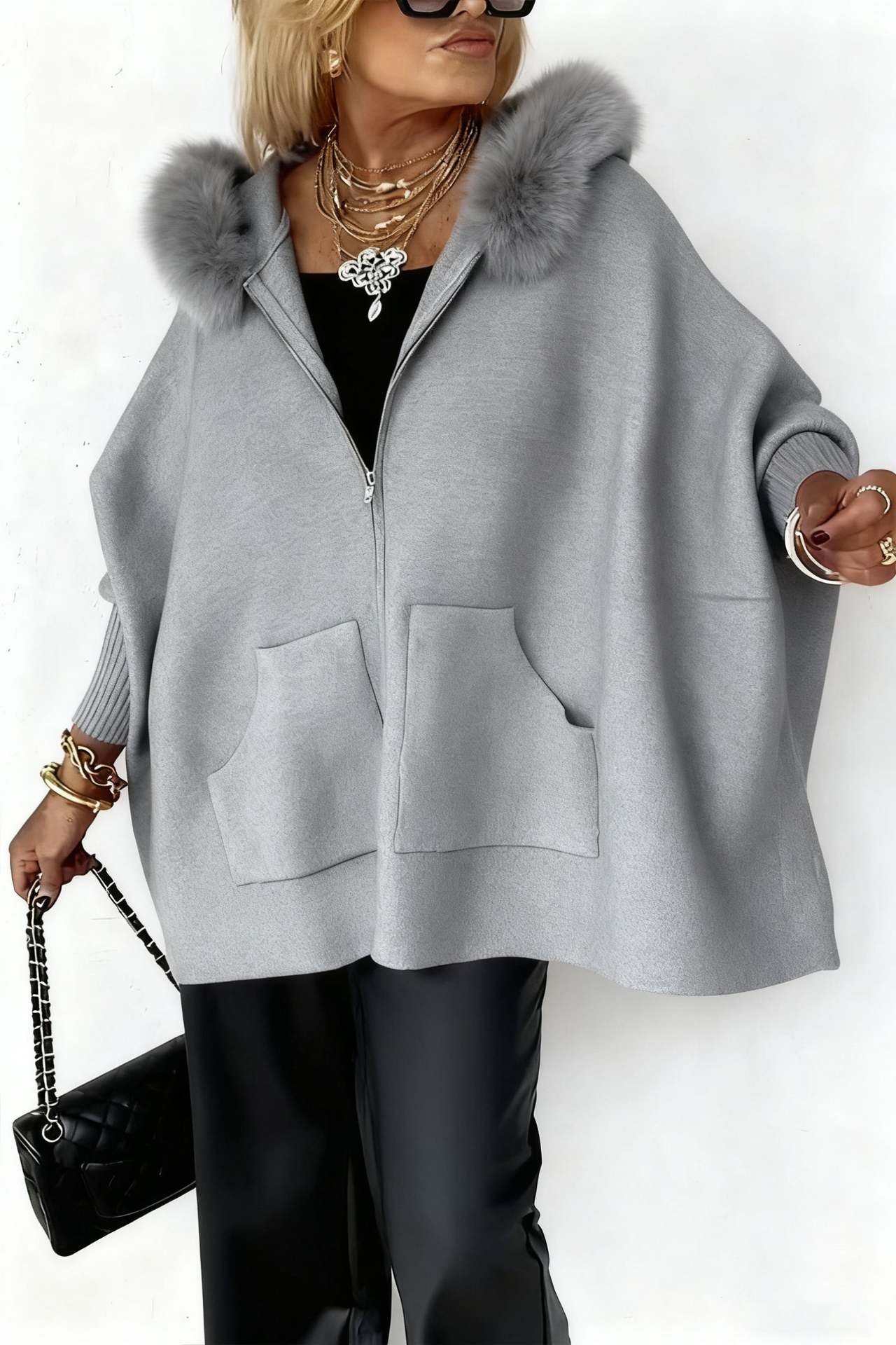Women's Fuchsia Hooded Poncho Coat