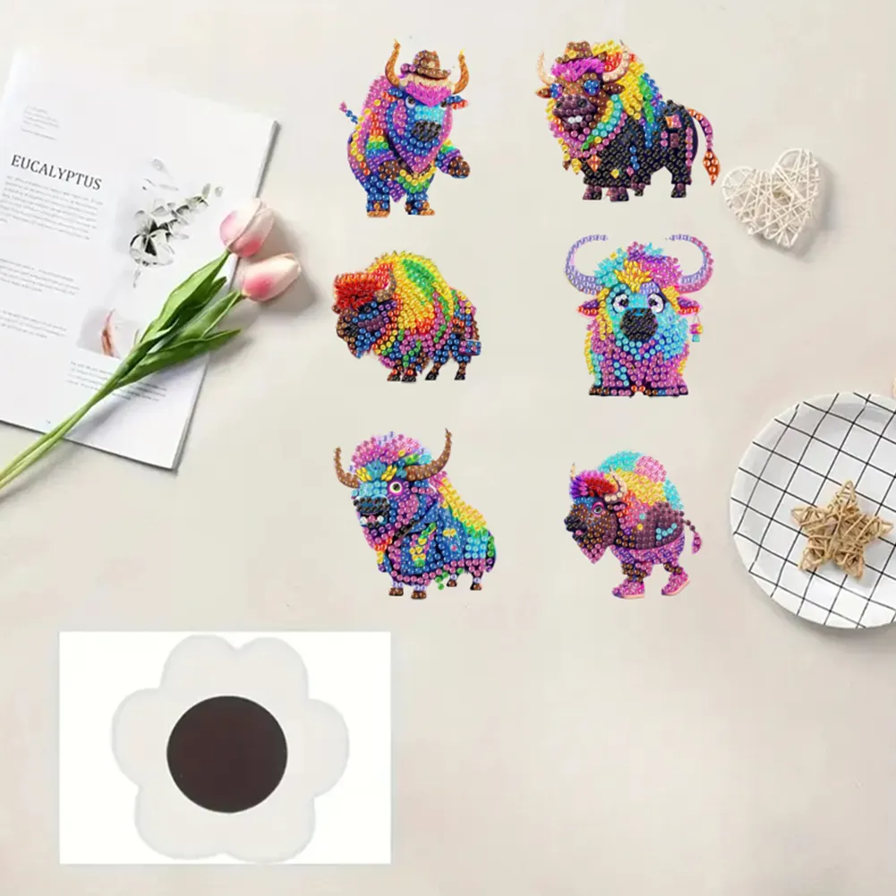 6Pcs Diamond Painting Refrigerator Magnets Diamond Art Kits for Adults (E)
