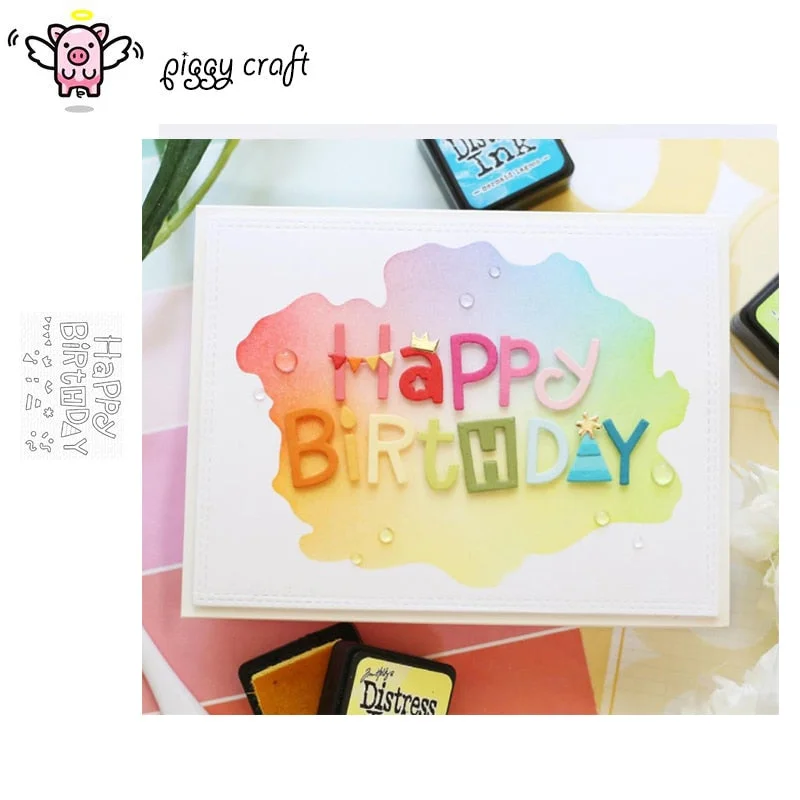 Piggy Craft metal cutting dies cut die mold Happy birthday letters Scrapbook paper craft knife mould blade punch stencils dies