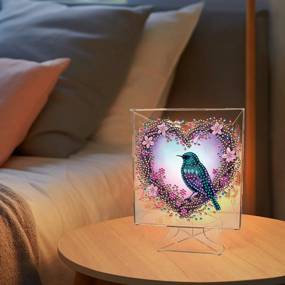 DIY Birds Diamond Art Painting Lamp Four Sided for Bedroom Decor Gifts
