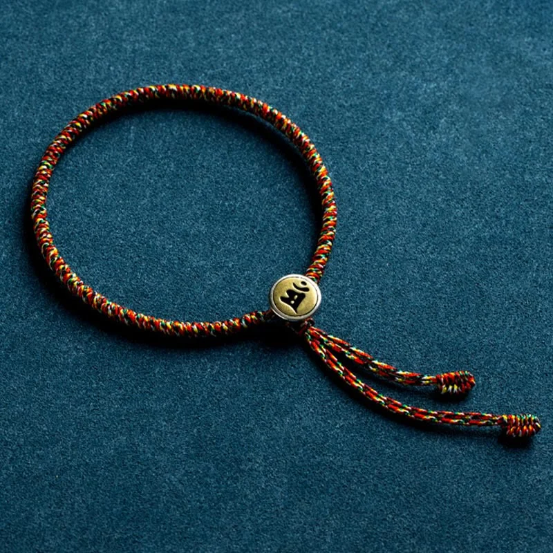 Handmade 925 Sterling Silver Chinese Zodiac Natal Buddha Protection Colorful Rope Bracelet