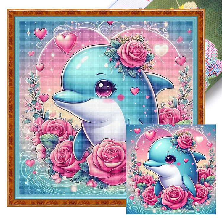 【Huacan Brand】Dolphin 25*25cm 18CT Stamped Canvas Cross Stitch gbfke
