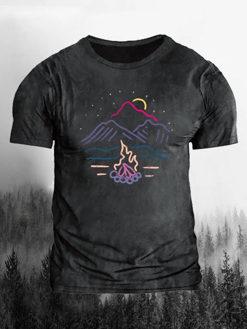 Men's Outdoor Camping Campfire Short-Sleeved Shirt in  mildstyles