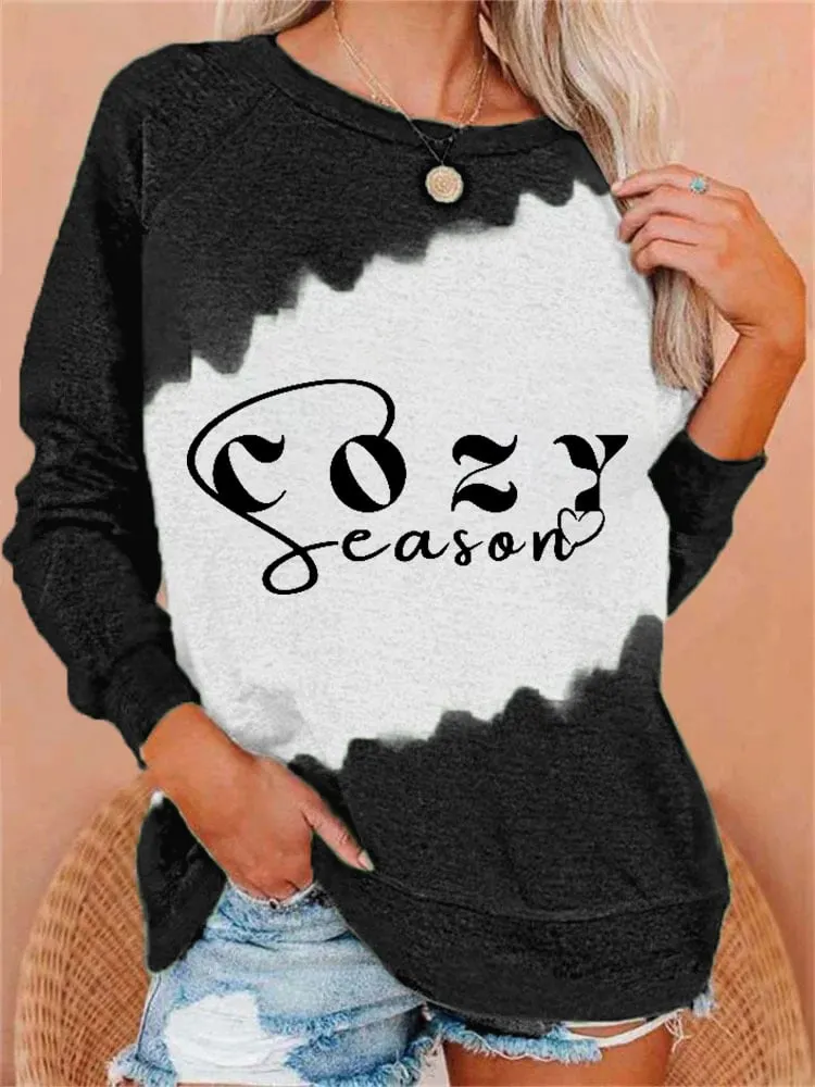 Women's Cozy Season Printed Round Neck Long Sleeve Sweatshirt