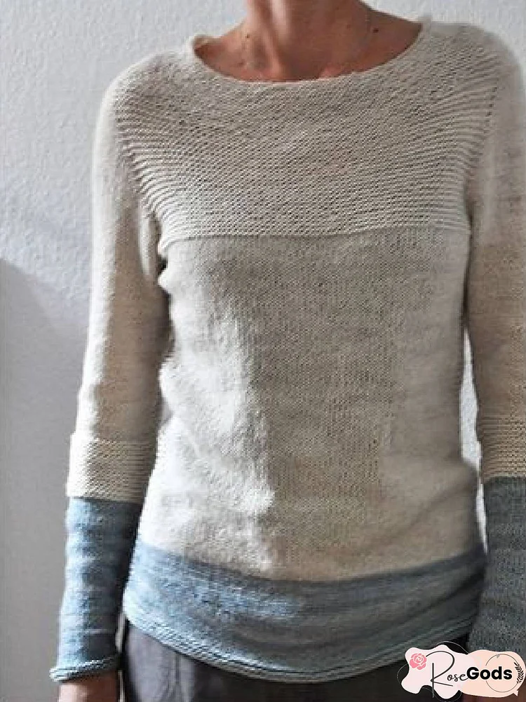 Color-Block Long Sleeve Casual Sweater