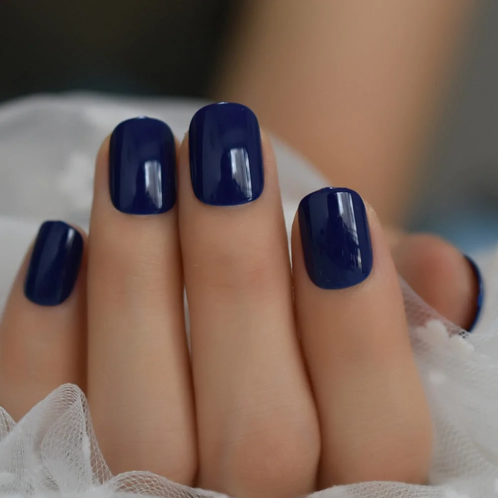 Supplies For Professionals UV Nails Gels Full Cover Nails Oval Press On Nails Short Acylic Blue Color Design Wholesale Glossy-Nail Inspo