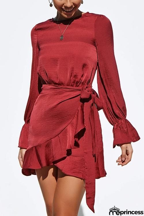 Ruffles Knot Long Sleeve Mini Dress