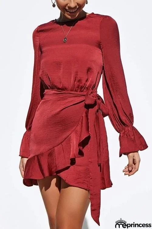 Ruffles Knot Long Sleeve Mini Dress
