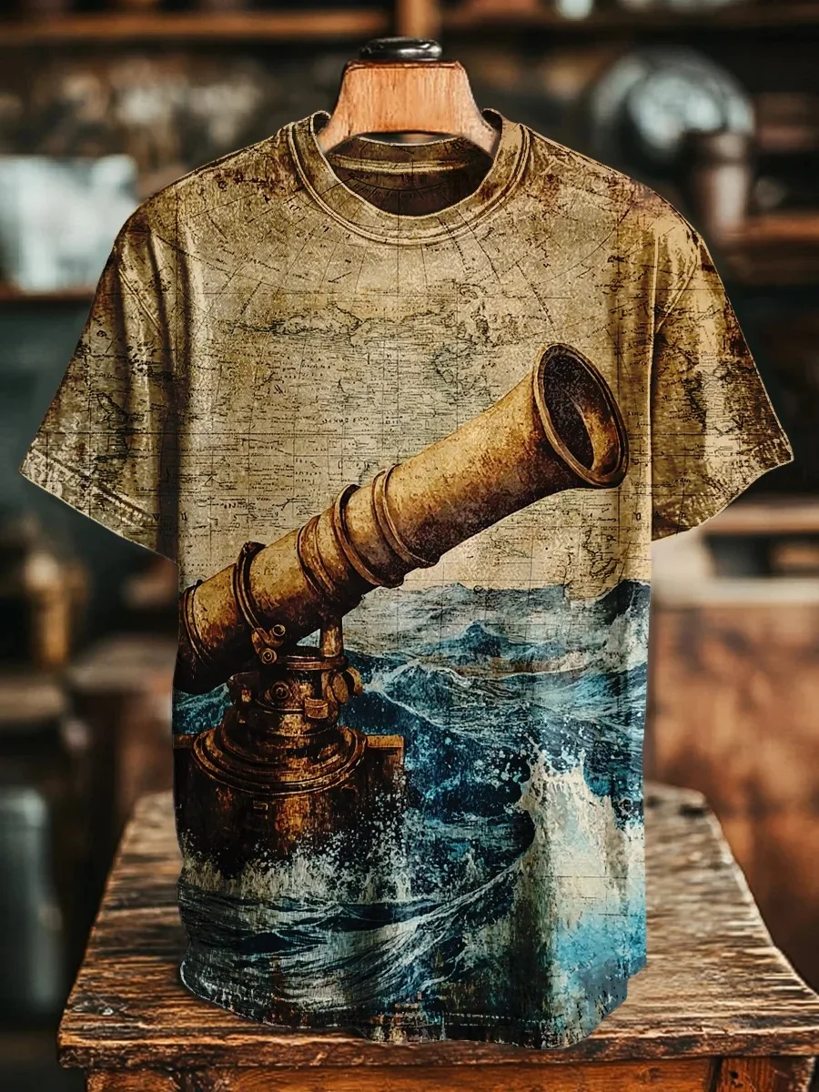 Eagerlys Retro Sailing Binoculars Art Print T-shirt Eagerlys