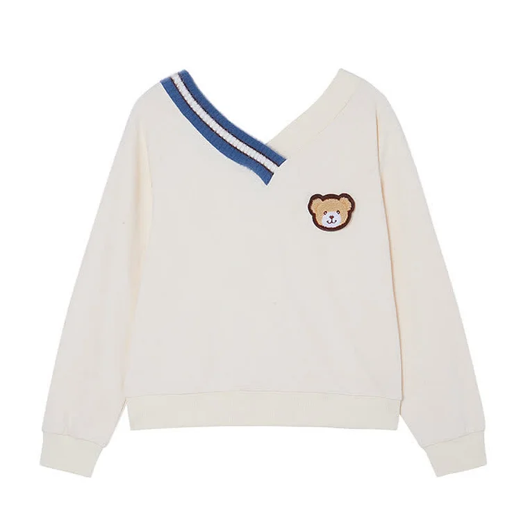 Girlfriend Boyfriend Bear Embroidery Loose Sweatshirt - Modakawa modakawa