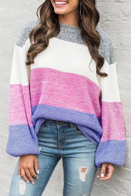 Casual Patchwork Multicolor Sweater-elleschic
