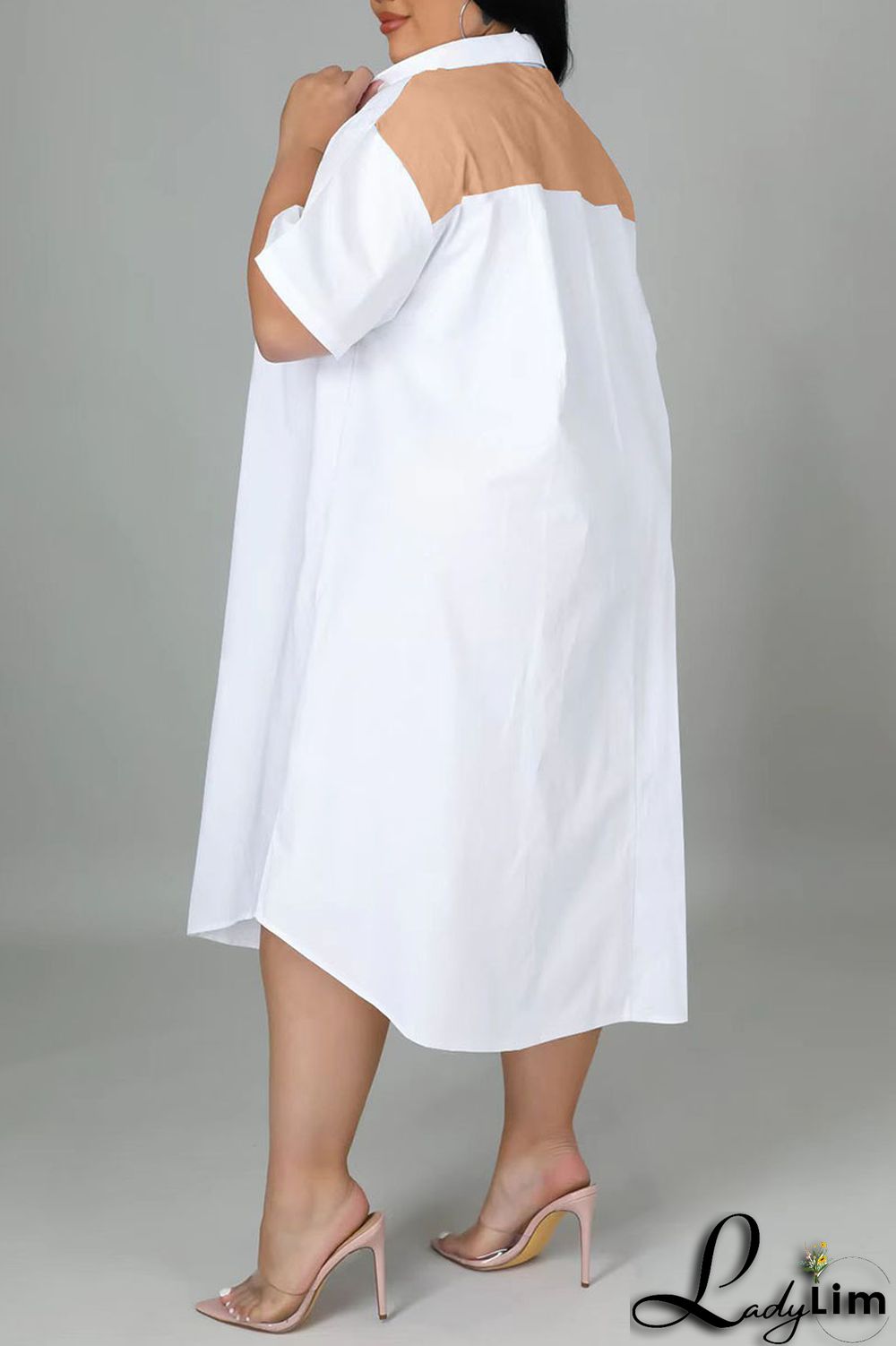 Light Blue Casual Solid Patchwork Zipper Collar Straight Plus Size Dresses