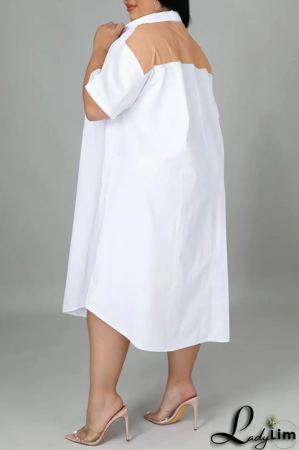 Light Blue Casual Solid Patchwork Zipper Collar Straight Plus Size Dresses
