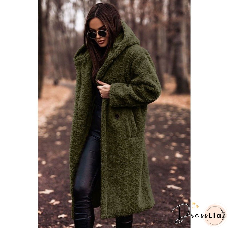 Women's Fashionable Long Solid Color Sleeve Woolen Coats