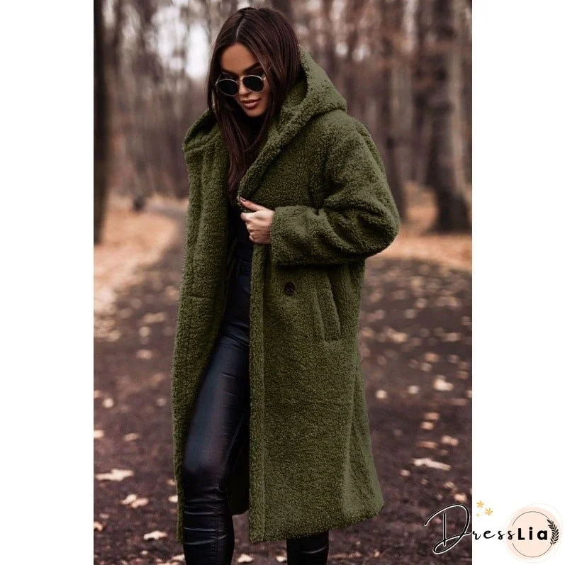 Women's Fashionable Long Solid Color Sleeve Woolen Coats
