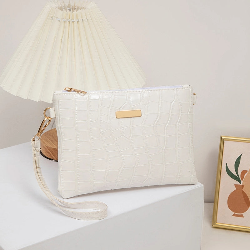 Women’s Pu Leather Solid Color Crocodile Classic Style Square Zipper Crossbody Bag