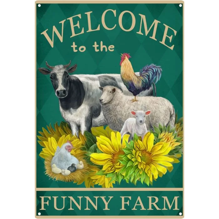 Bienvenue à la drôle de ferme - plaque en bois et enseignes en étain vintage - 7.9x11.8 / 11.8x15.7inch