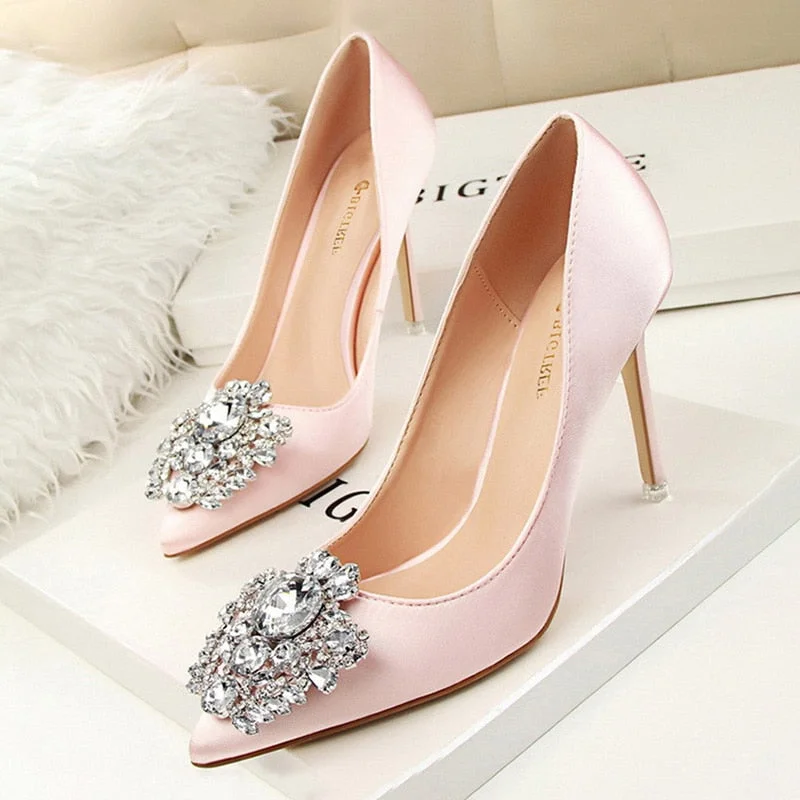 BIGTREE Shoes Rhinestone Women Pumps Stiletto Women Shoes Sexy High Heels Wedding Shoes Luxurious Women Heels Party Shoes Female