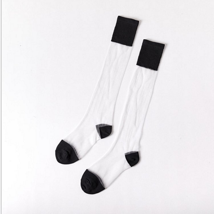 Spring And Summer Thin Long Tube Glass Silk Calf Socks Transparent Breathable Women's Socks