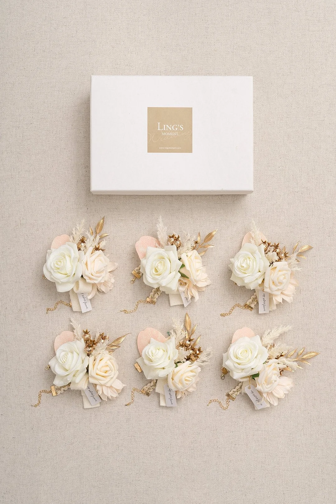 Wrist Corsages in White & Beige