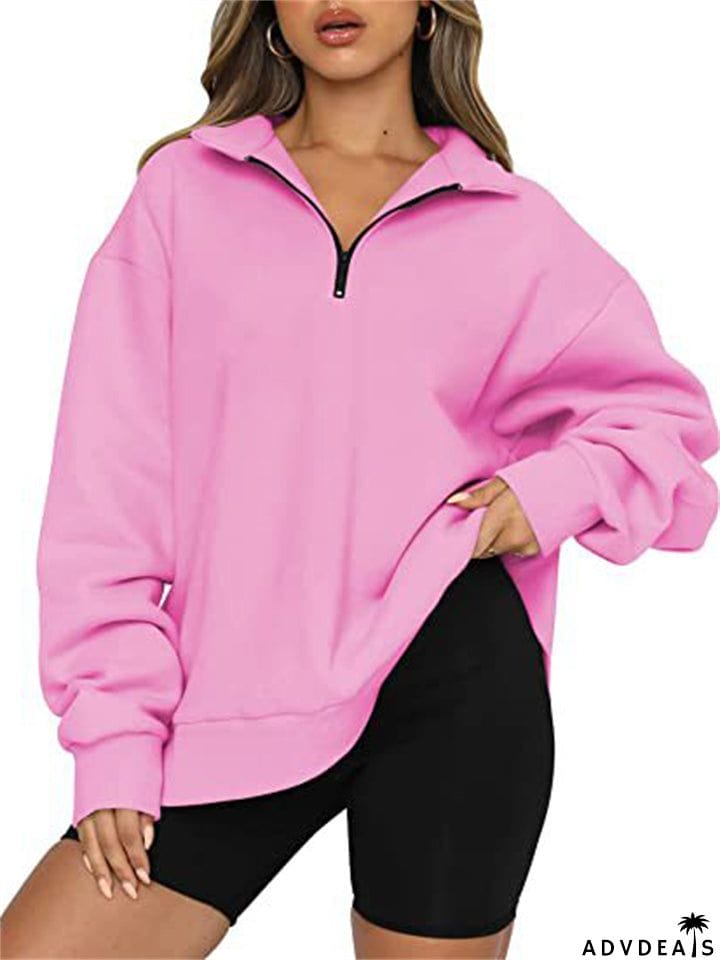Women's Comfy Casual Half Zip Long Sleeved Sweatshirt