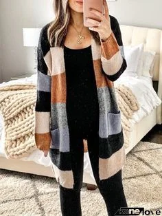 Striped knit cardigan sweater