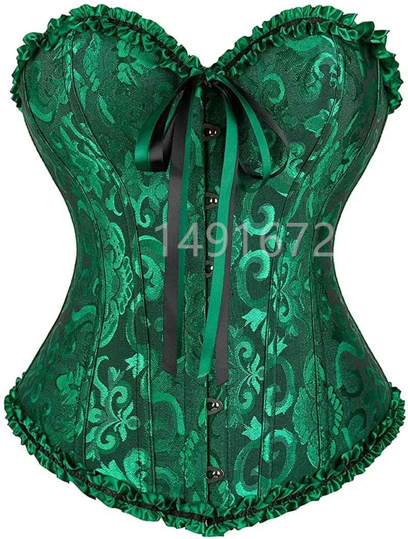 Sapubonv Corsets and Bustiers Shapewear Brocade Lingerie Overbust Corset Top Sexy Plus Size Women Vintage Red Black Green Pink