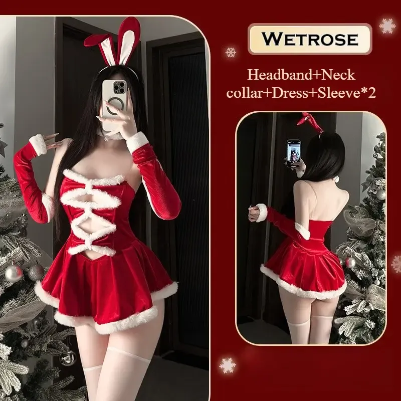 [Wetrose] In Stock Bunny Girl Red Velvet Rabbit Ear Dress Party Outfit Cosplay Costume Christmas Xmas 