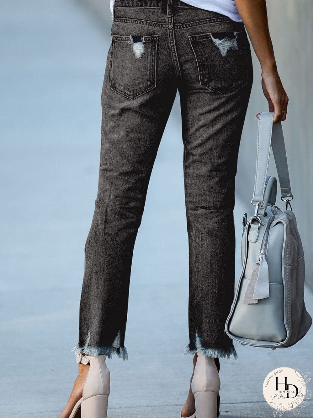 Retro Distressed Straight Leg Black Denim Jeans