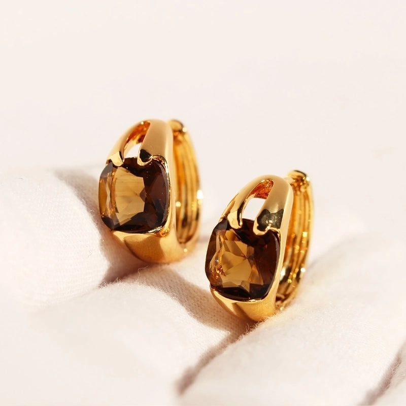 1 Pair Casual Minimalist Shiny Square Inlay Brass Zircon 24K Gold Plated Earrings