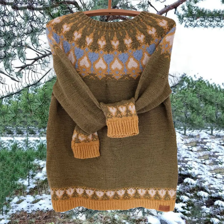 Vintage Love Heart Icelandic Knit Jacquard Warmth Crew Neck Sweater Unisex
