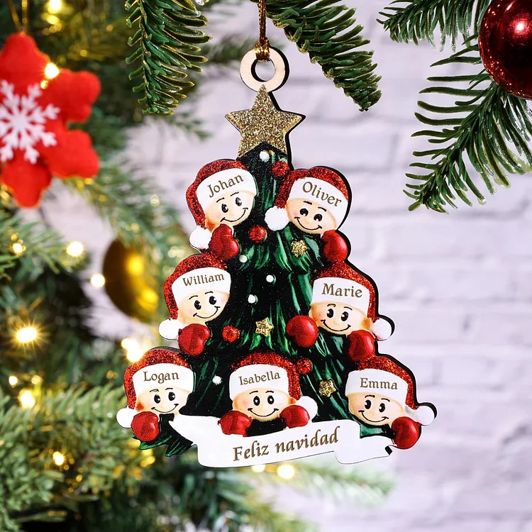 Navidad-Muñecas Ornamentos Navideños 7 nombres personalizados con texto Adorno de Madera